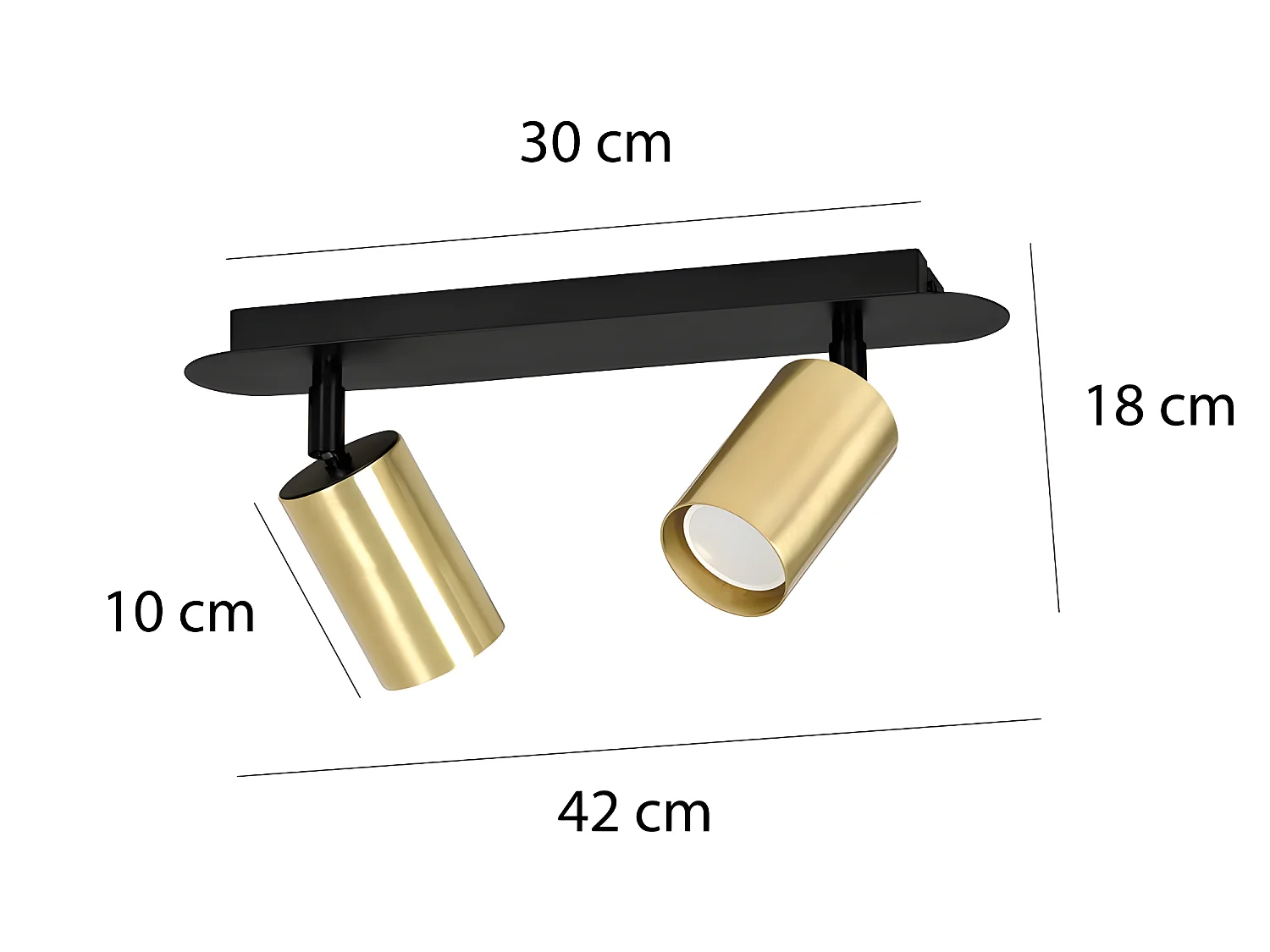 Lampada da soffitto moderna Tao nera con 2 faretti orientabili dorato 2xGU10