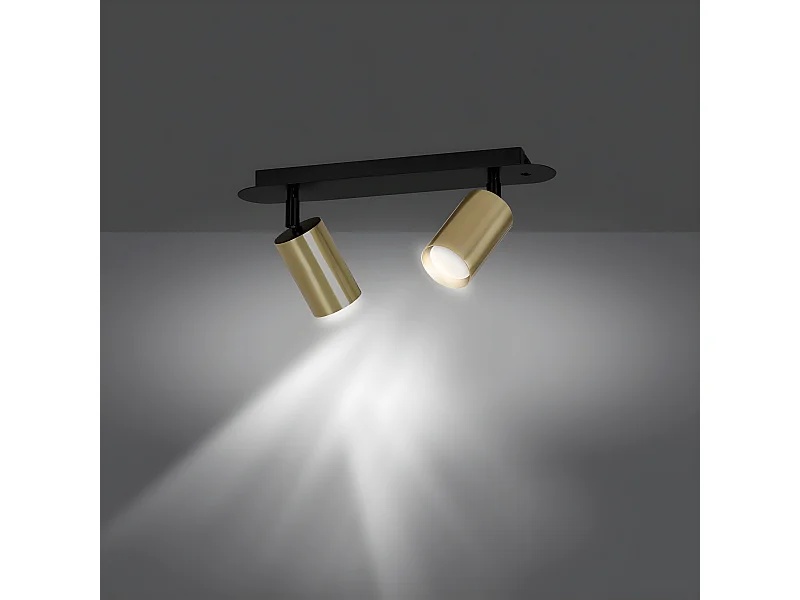 Plafonnier linéaire moderne noire Tao avec 2 spots dorés orientables 2xGU10