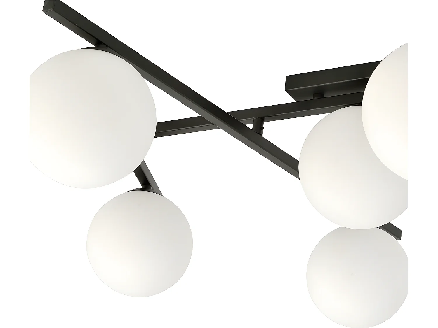 Moderne plafondlamp met onregelmatige metalen staven en 4 glazen bollen 4xE14