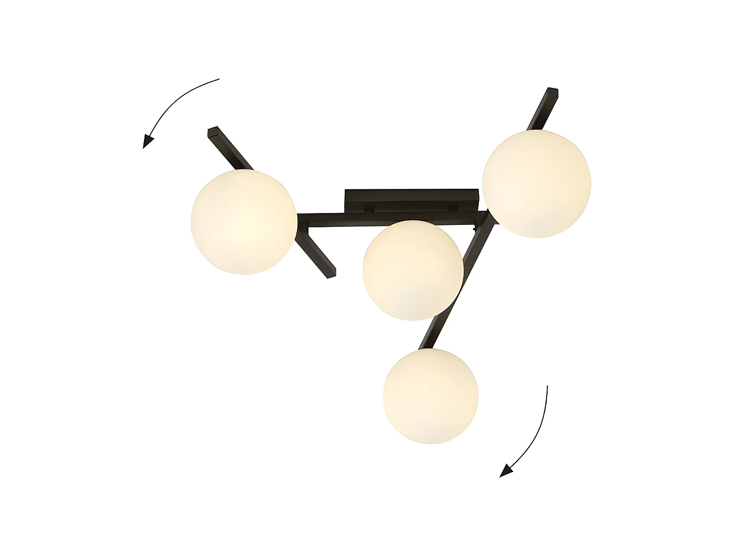 Moderne plafondlamp met onregelmatige metalen staven en 4 glazen bollen 4xE14