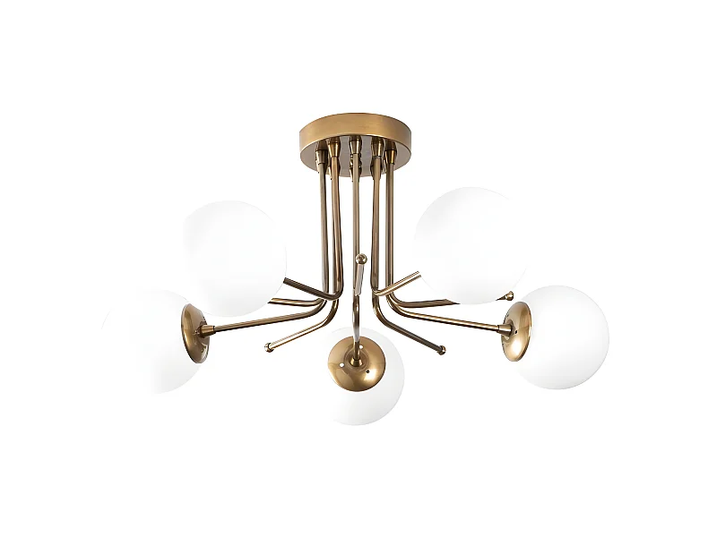 Marga antiek gouden plafondlamp met 5 witte glazen bollen 5xE27 ø80cm