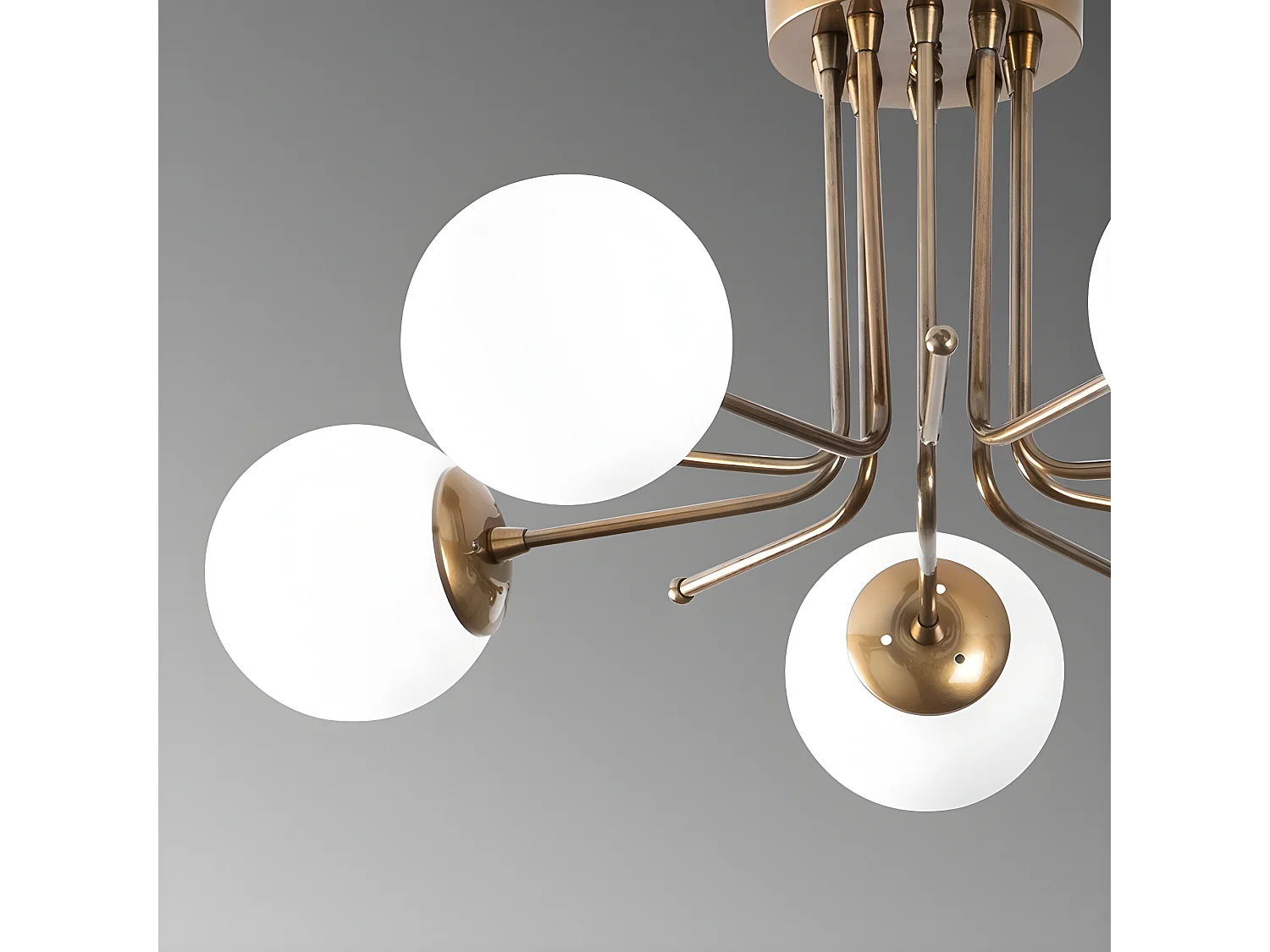 Candeeiro de teto Marga antigo dourado com 5 bolas de vidro branco 5xE27 ø80cm