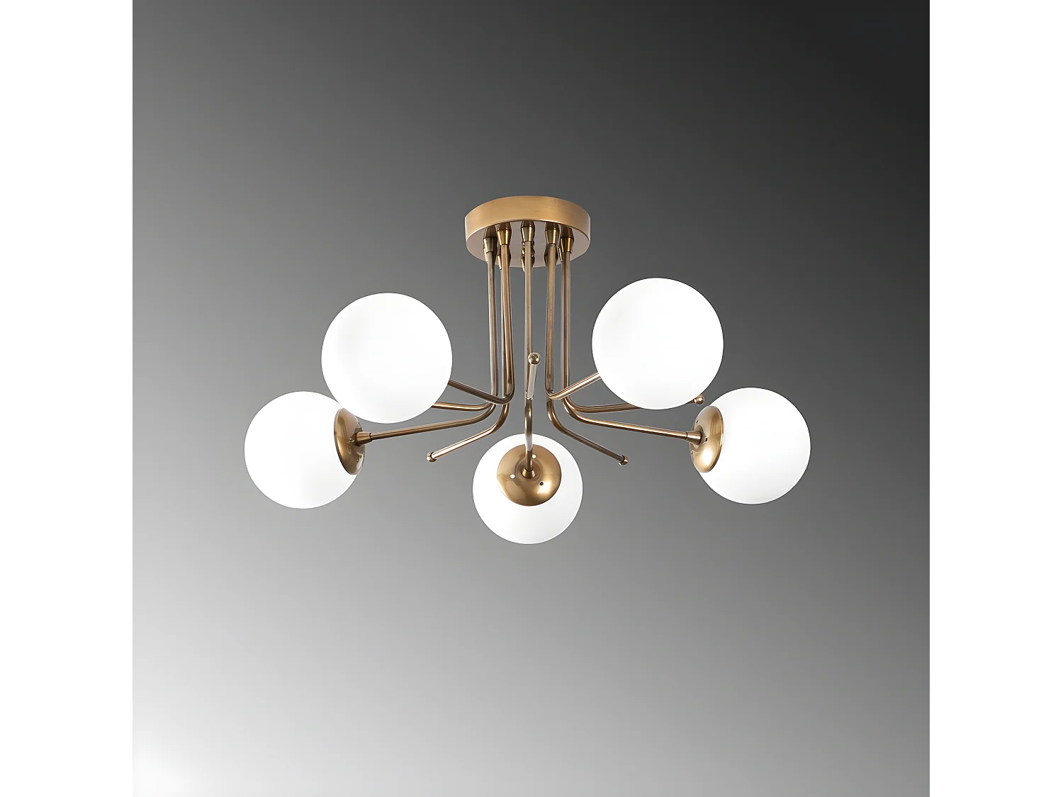 Candeeiro de teto Marga antigo dourado com 5 bolas de vidro branco 5xE27 ø80cm