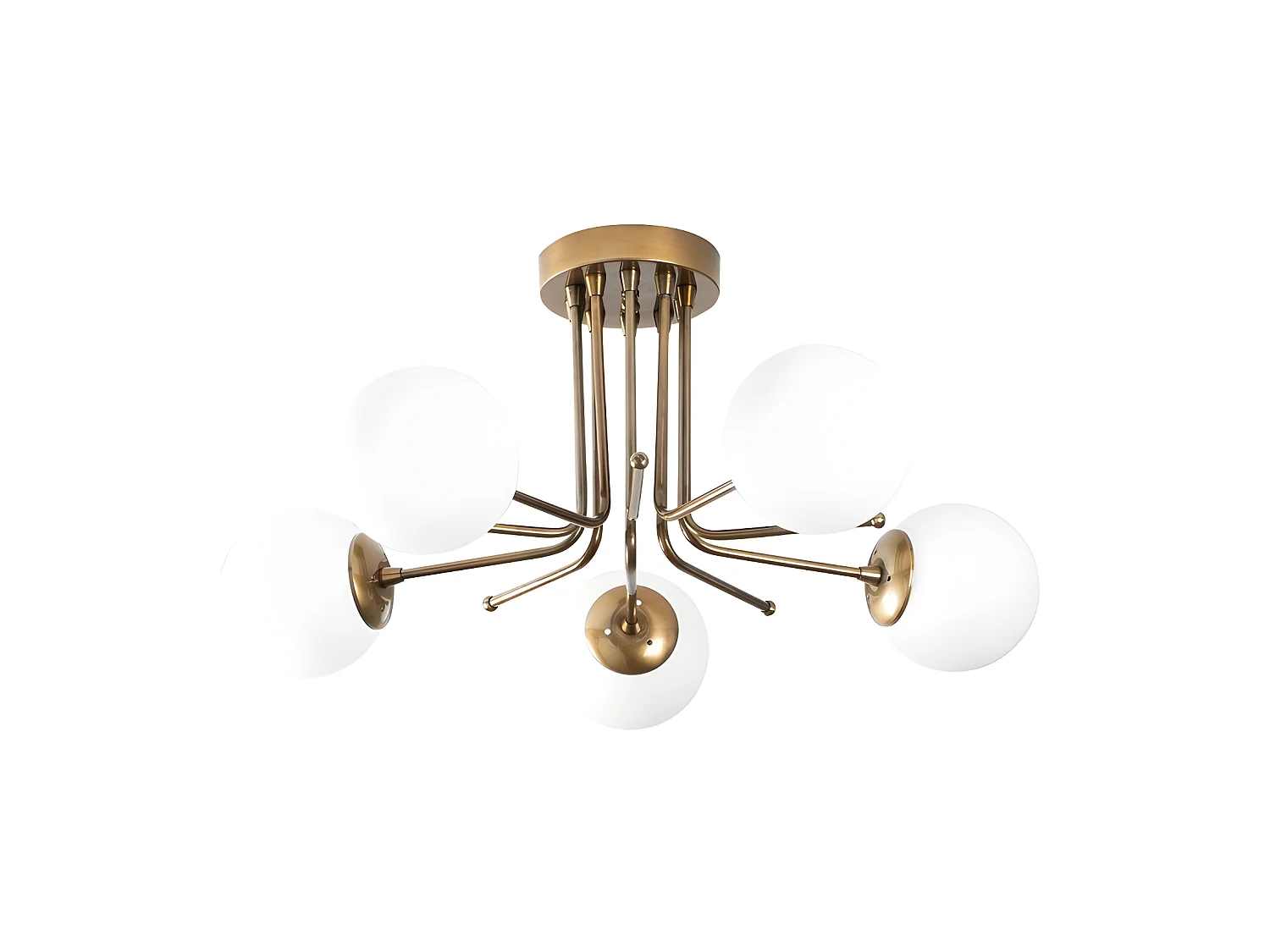 Marga antiek gouden plafondlamp met 5 witte glazen bollen 5xE27 ø80cm