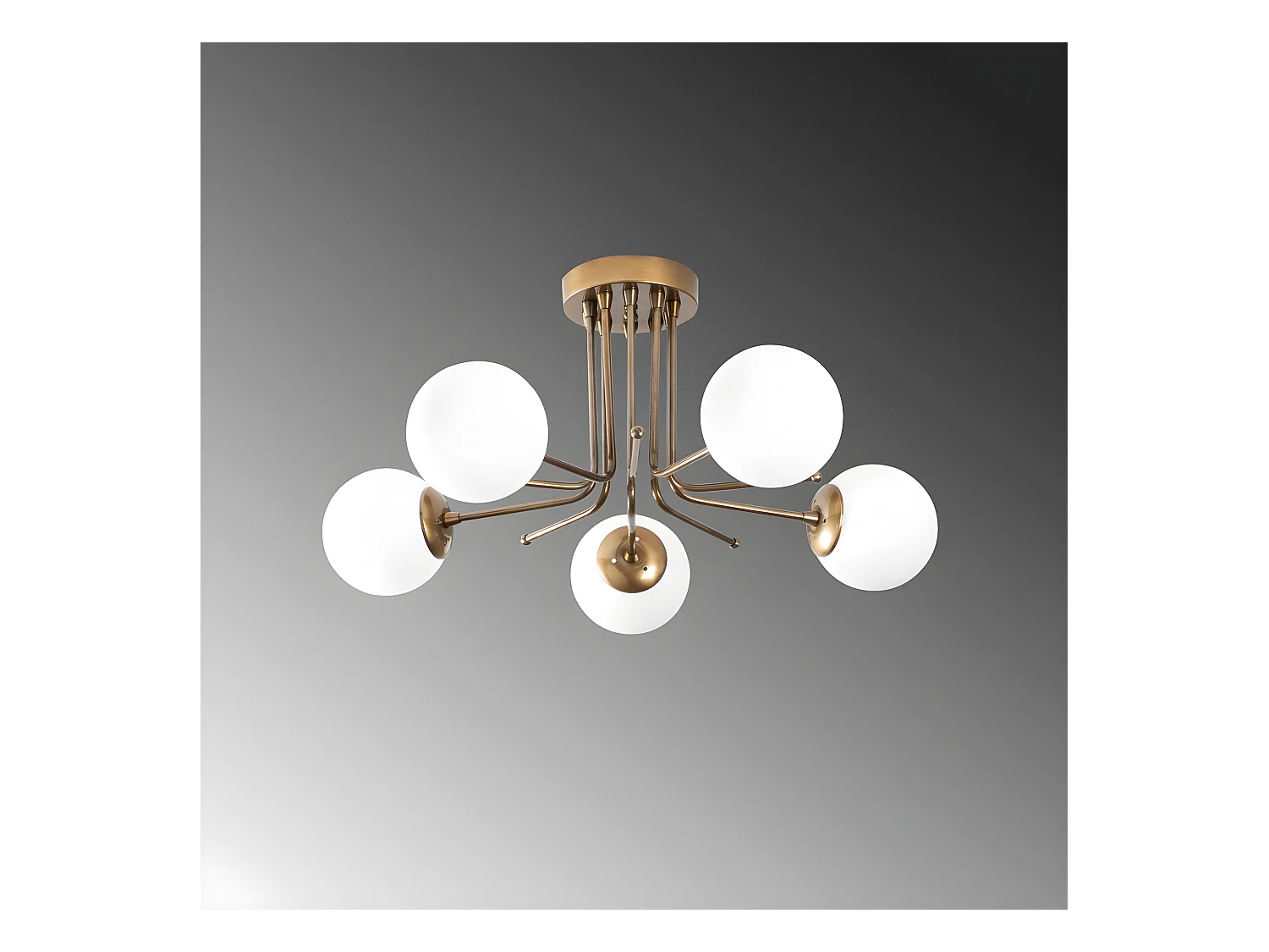 Plafonnier Marga doré antique avec 5 sphères en verre blanc 5xE27 ø80cm