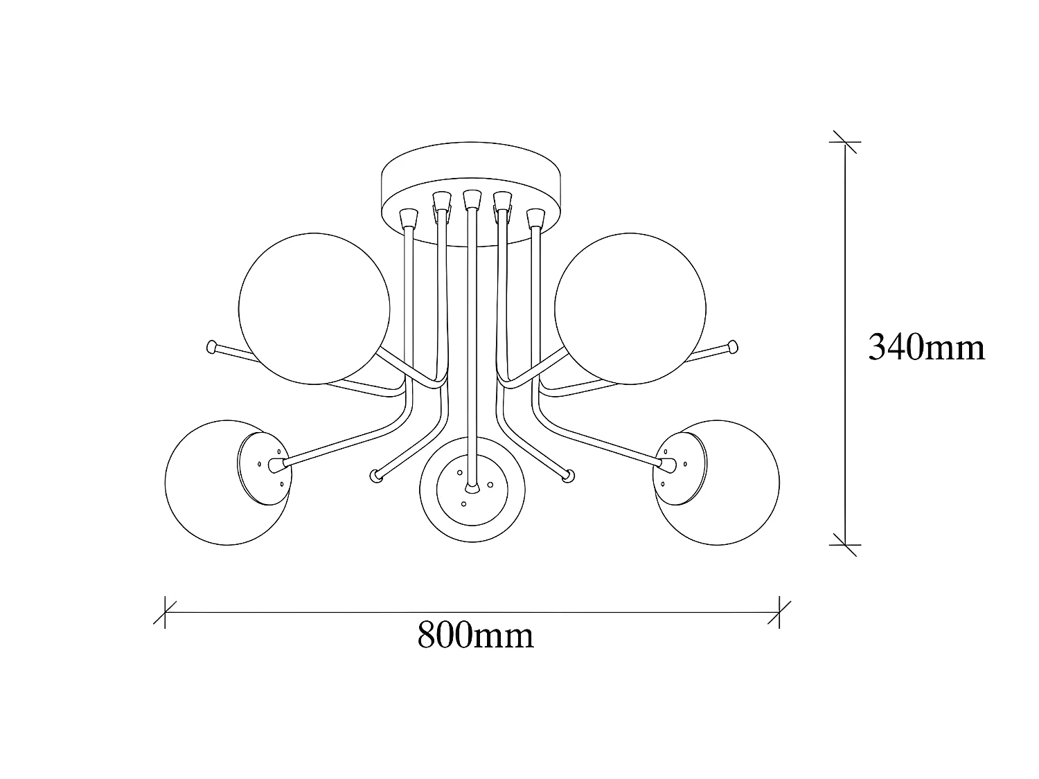 Plafonnier Marga doré antique avec 5 sphères en verre blanc 5xE27 ø80cm