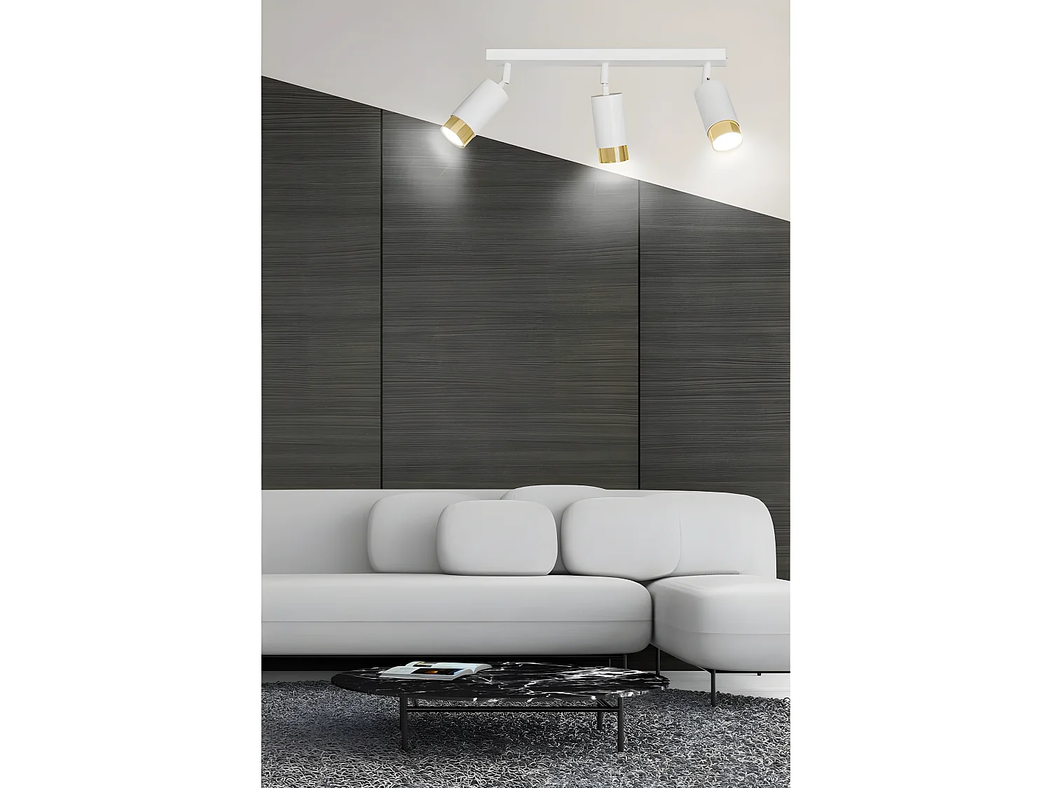 Plafondstrip Mura met 3 verstelbare witte en gouden spots 3xGU10