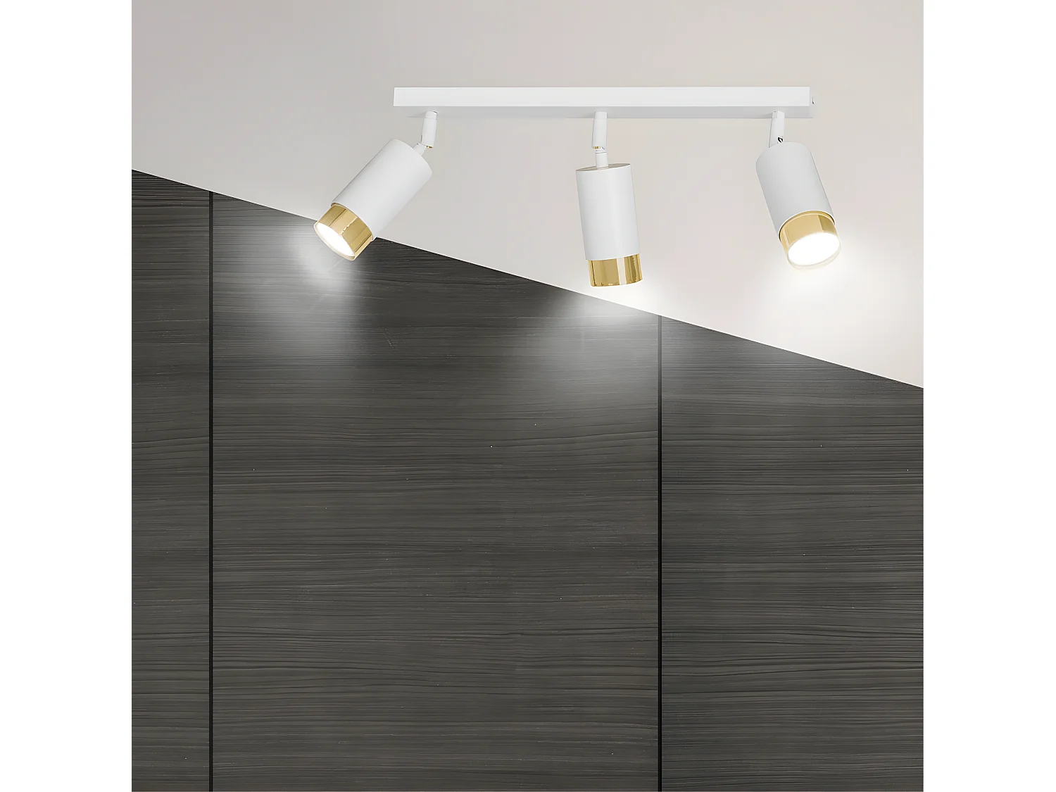 Plafondstrip Mura met 3 verstelbare witte en gouden spots 3xGU10