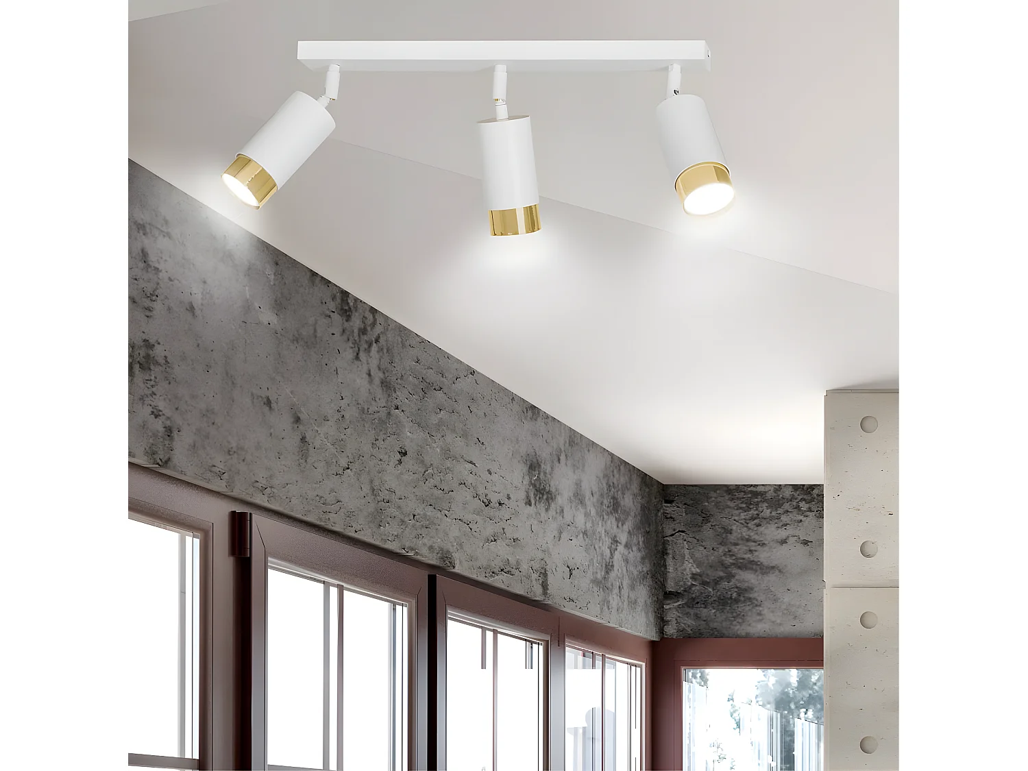 Plafondstrip Mura met 3 verstelbare witte en gouden spots 3xGU10