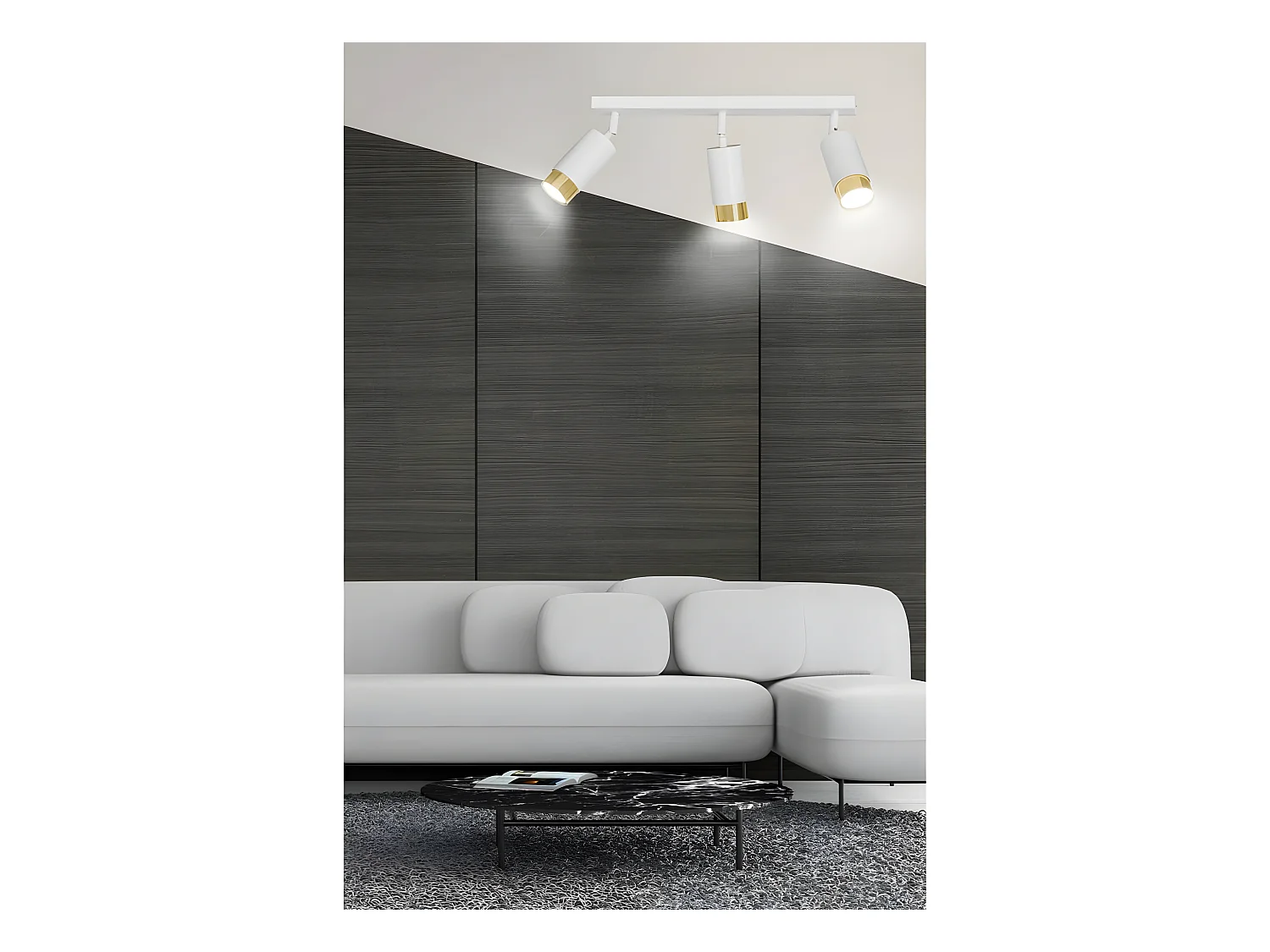 Plafondstrip Mura met 3 verstelbare witte en gouden spots 3xGU10