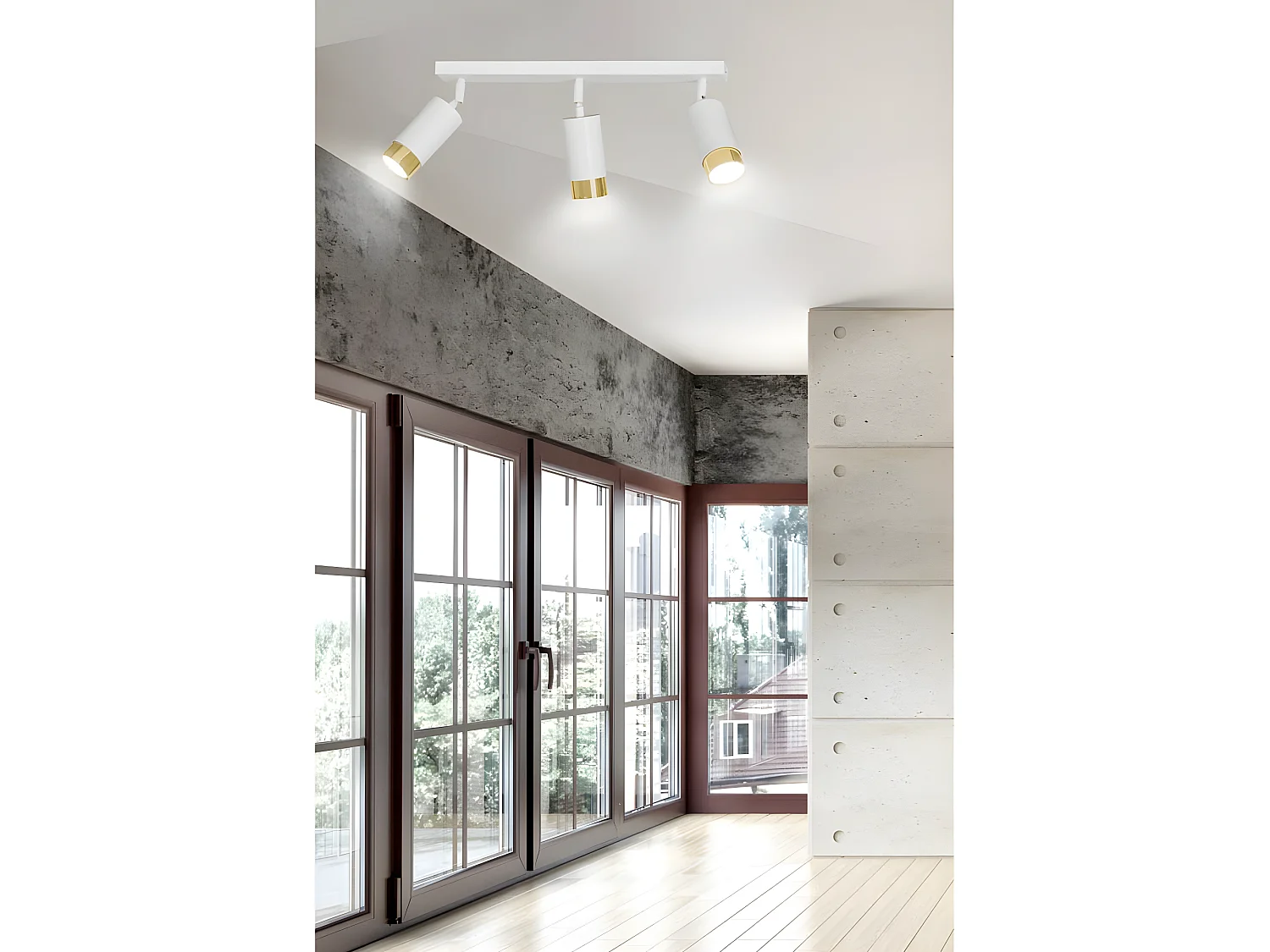 Plafonnier linéaire Mura avec 3 spots orientables blanc et doré 3xGU10