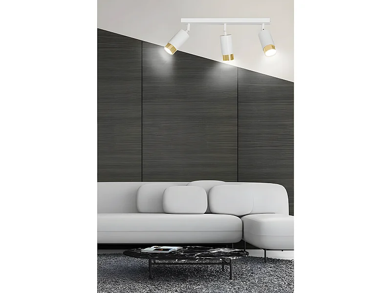 Plafondstrip Mura met 3 verstelbare witte en gouden spots 3xGU10
