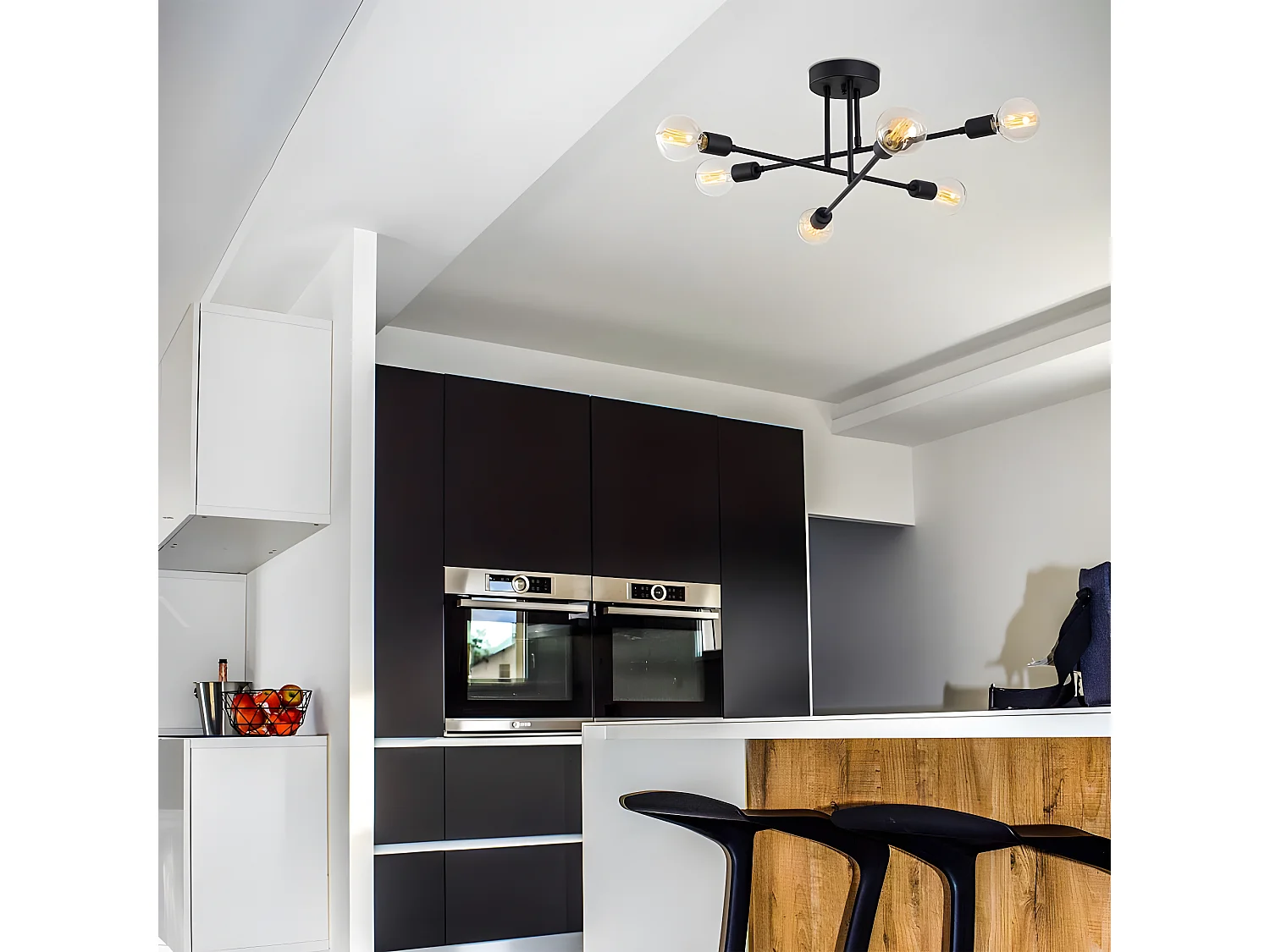 Plafoniera moderna Sempo con barre in metallo nero e 6 portalampade 6xE27 ø64cm