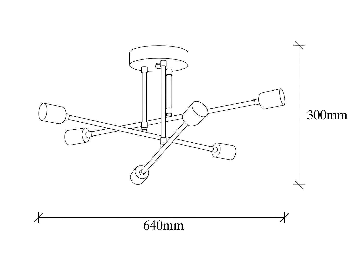 Plafoniera moderna Sempo con barre in metallo nero e 6 portalampade 6xE27 ø64cm