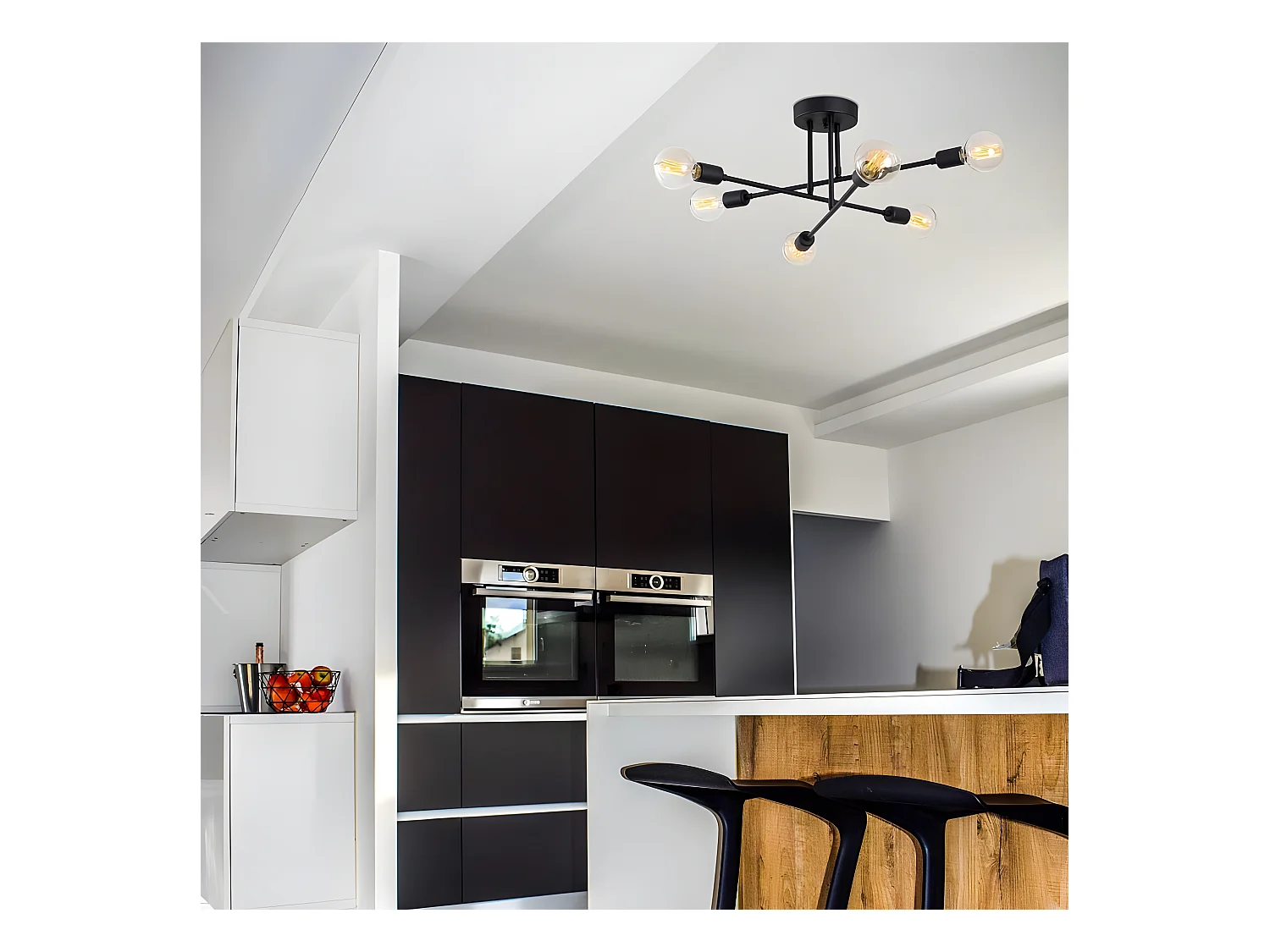 Plafonnier Sempo moderne avec barres en métal noir et 6 douilles 6xE27 ø64cm