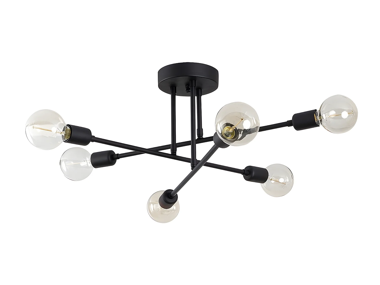 Moderne Plafondlamp Sempo met zwart metalen stangen en 6 lamphouders 6xE27 ø64cm