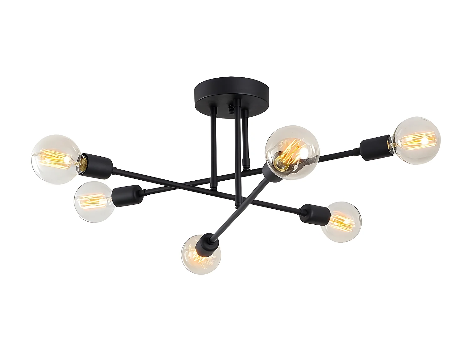 Moderne Plafondlamp Sempo met zwart metalen stangen en 6 lamphouders 6xE27 ø64cm
