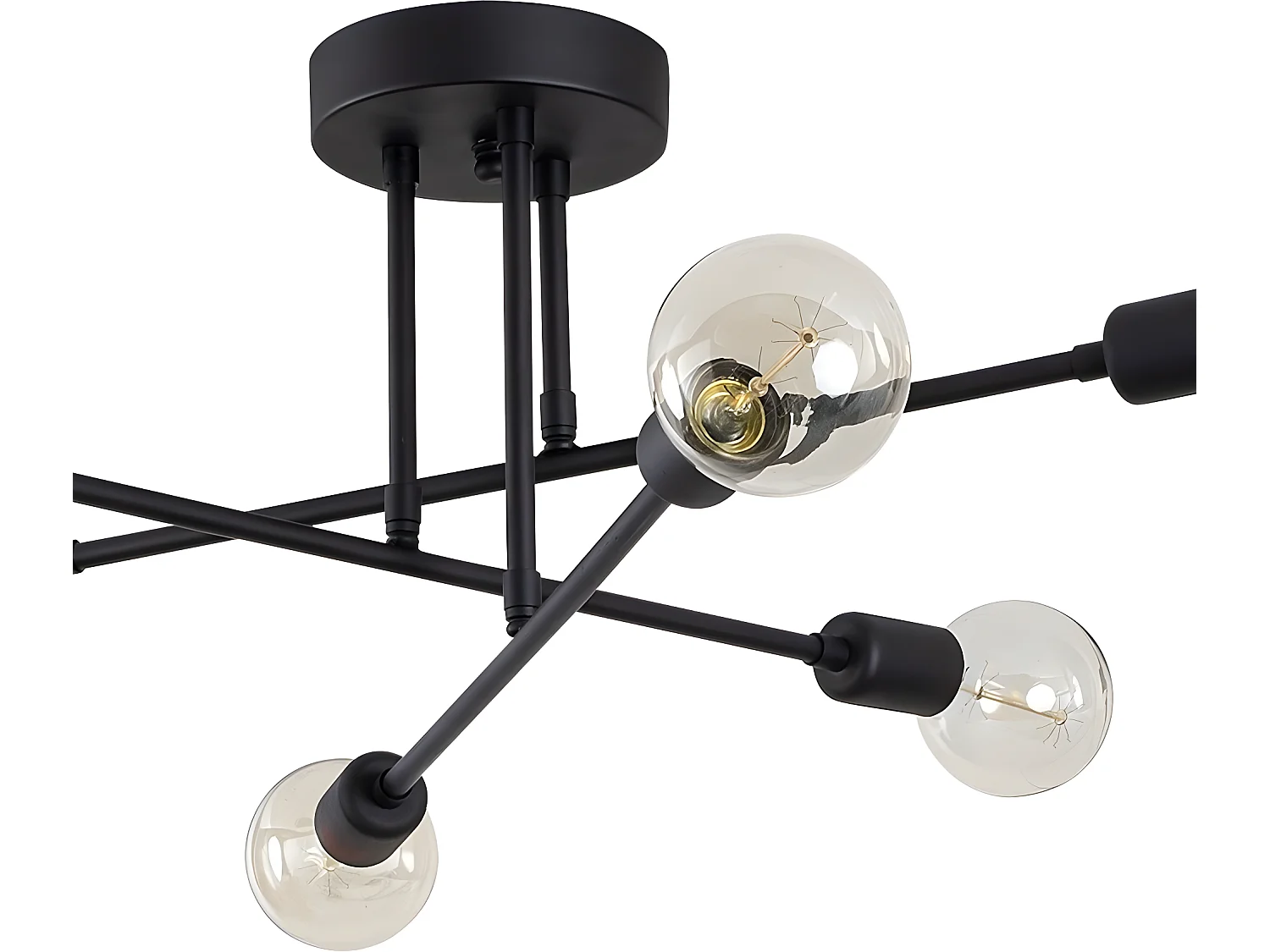 Moderne Plafondlamp Sempo met zwart metalen stangen en 6 lamphouders 6xE27 ø64cm