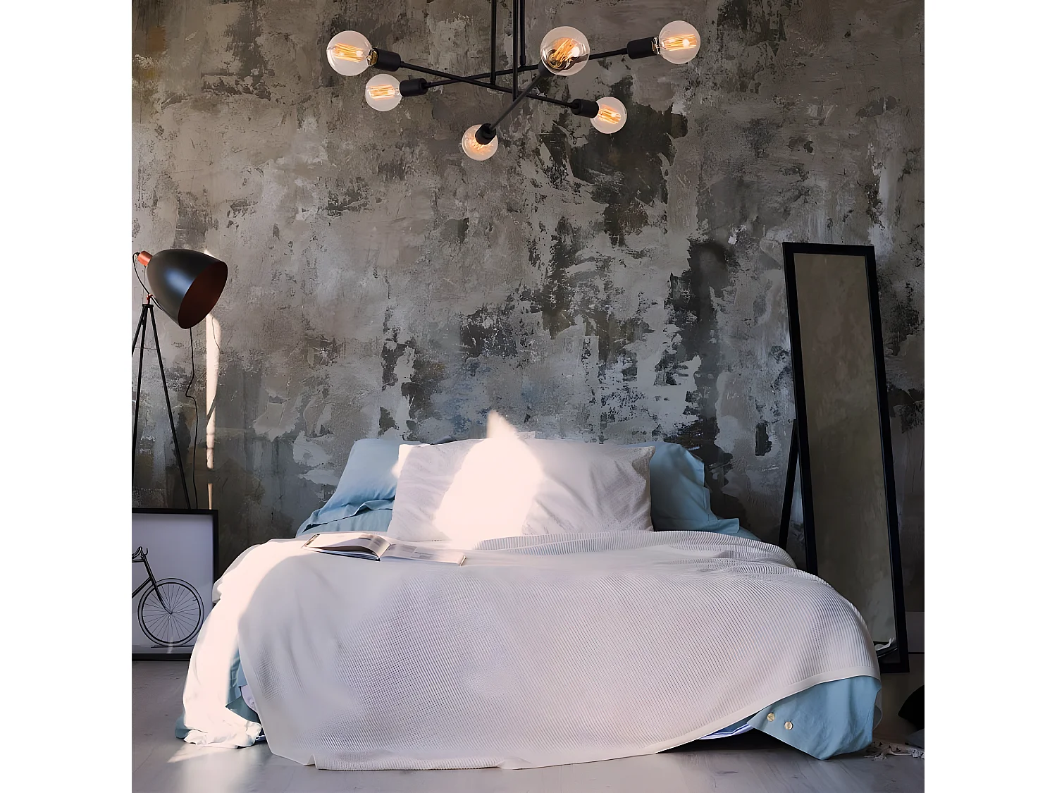 Moderne Plafondlamp Sempo met zwart metalen stangen en 6 lamphouders 6xE27 ø64cm