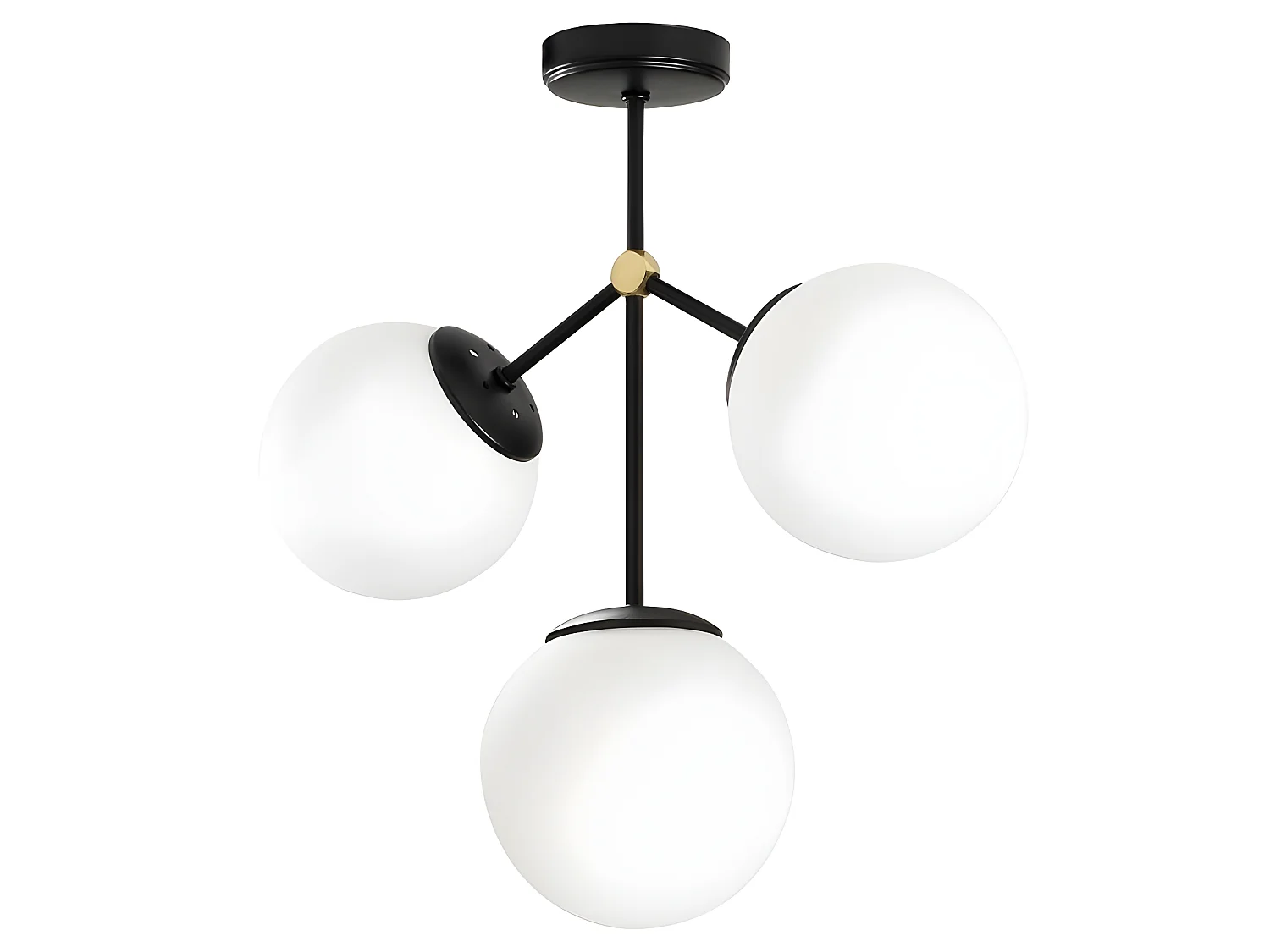 Plafonnier nordique Mulen noir avec détail doré et 3 sphères en verre 3xE27