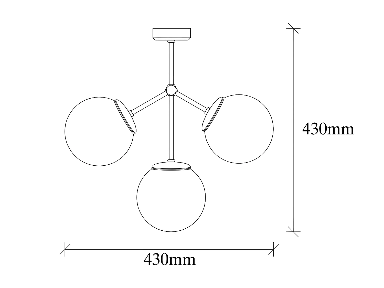 Plafonnier nordique Mulen noir avec détail doré et 3 sphères en verre 3xE27