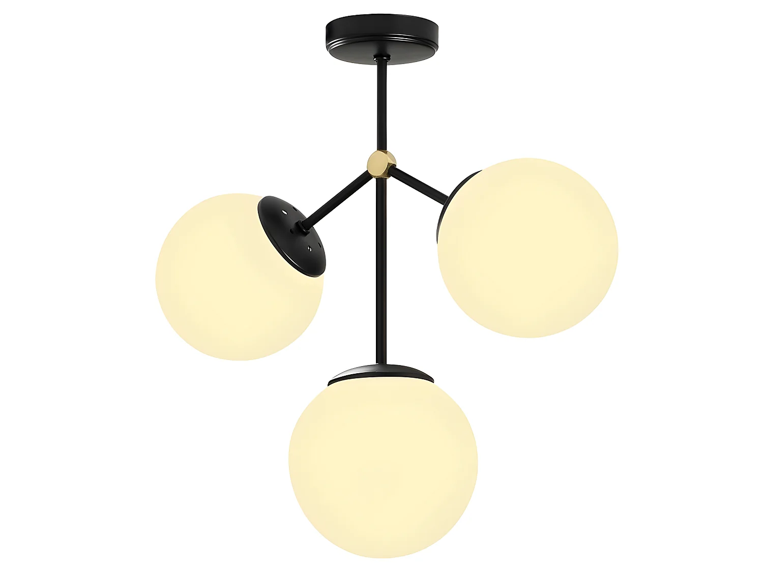 Plafonnier nordique Mulen noir avec détail doré et 3 sphères en verre 3xE27