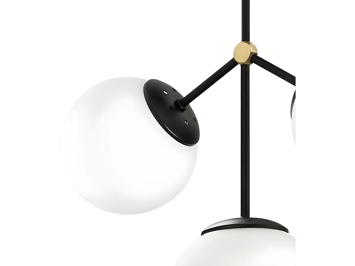 Plafonnier nordique Mulen noir avec détail doré et 3 sphères en verre 3xE27