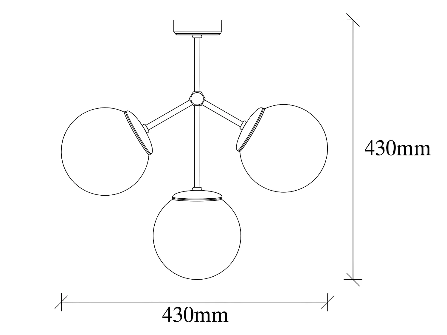 Plafonnier nordique Mulen noir avec détail doré et 3 sphères en verre 3xE27