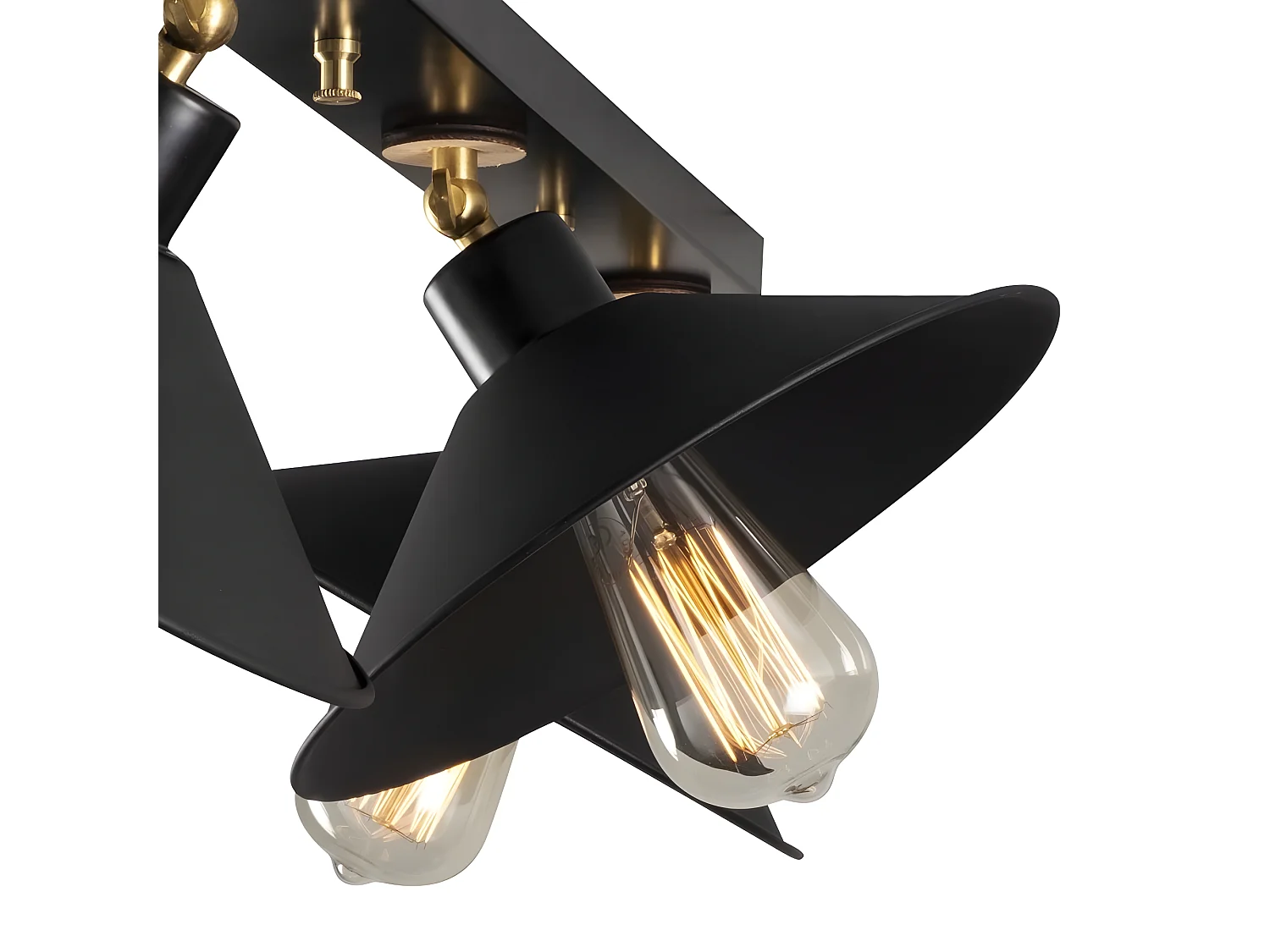 Lineare Deckenleuchte Harvey mit 3 verstellbaren schwarzen und goldenen Lampenschirmen E27