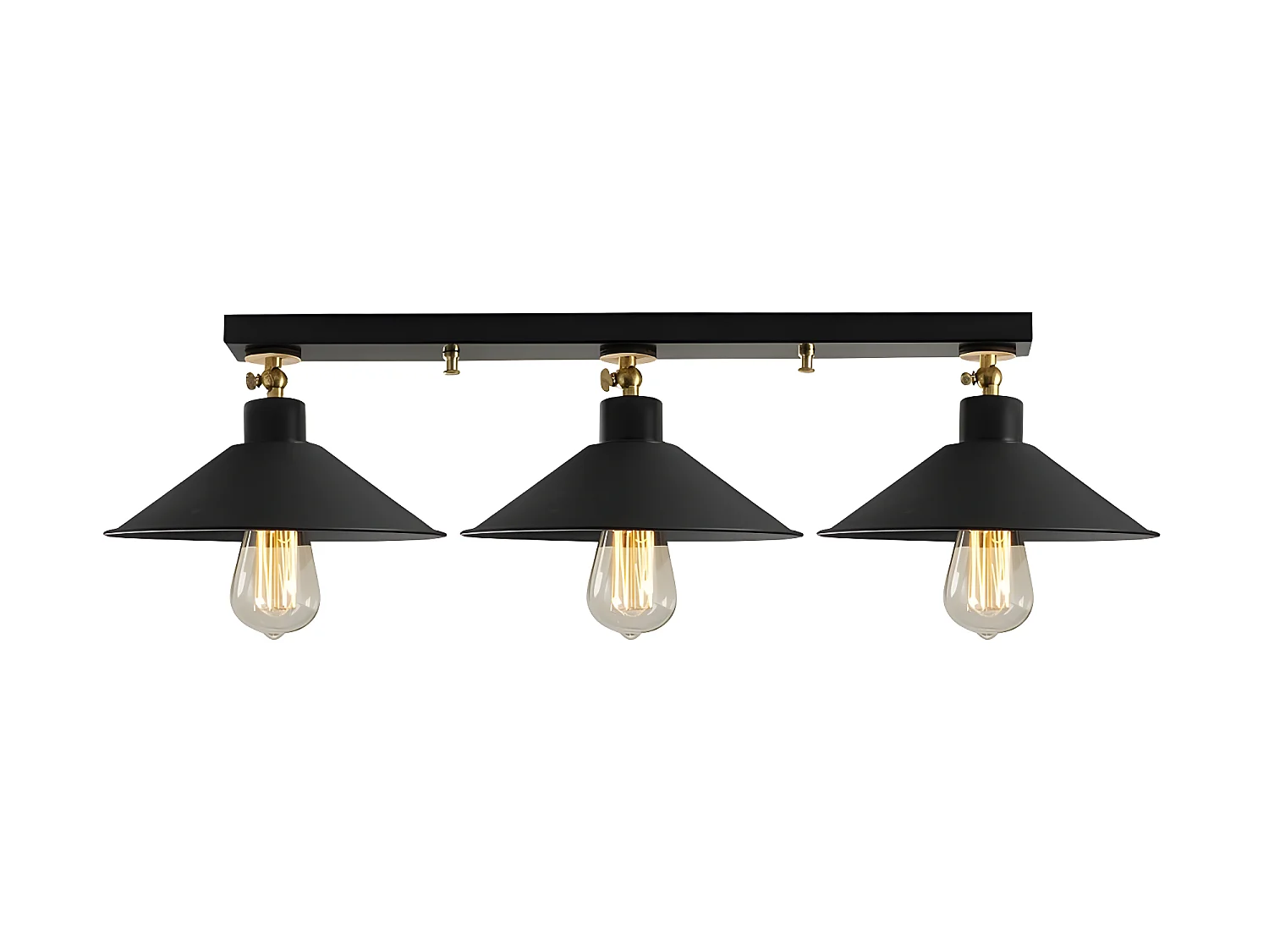 Plafonnier linéaire Harvey avec 3 abat-jour orientables noir et doré 3xE27