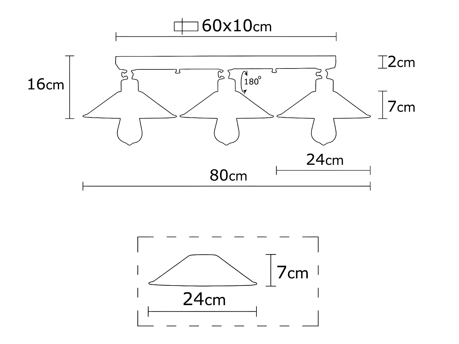 Plafonnier linéaire Harvey avec 3 abat-jour orientables noir et doré 3xE27