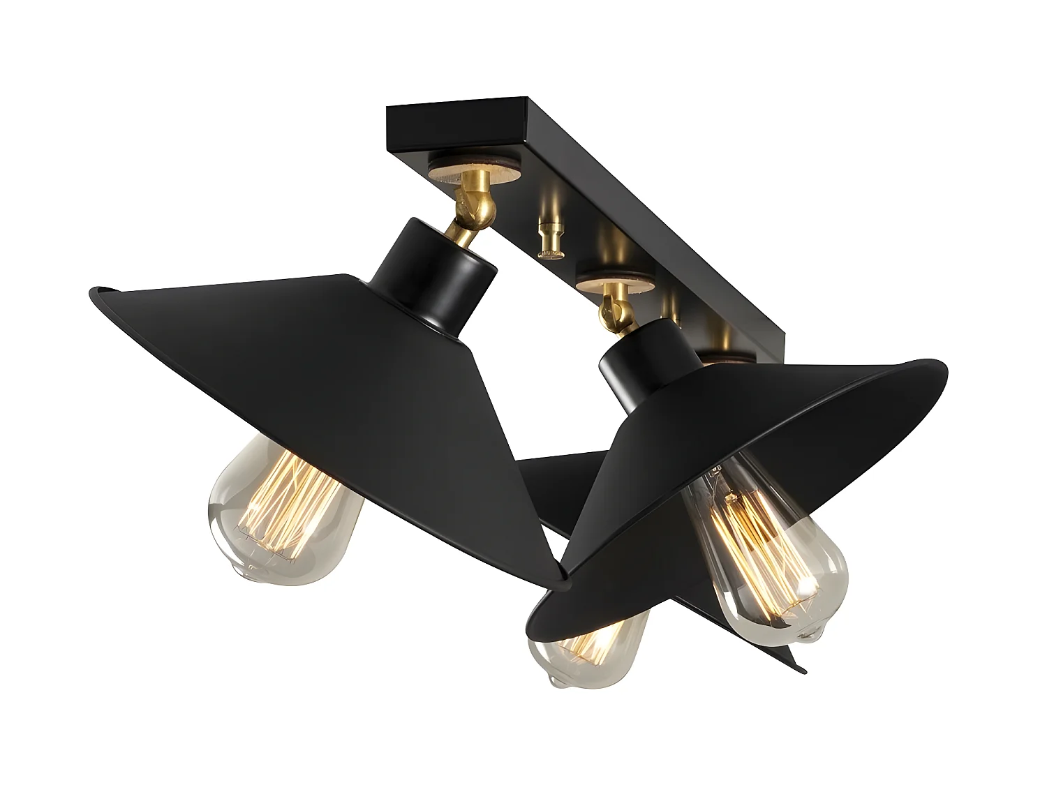 Plafonnier linéaire Harvey avec 3 abat-jour orientables noir et doré 3xE27