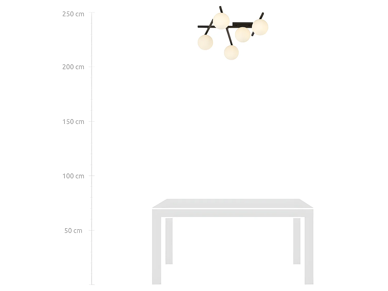 Moderne Deckenleuchte Tramas mit unregelmäßigen Metallstäben und 5 Glaskugeln 5xE14