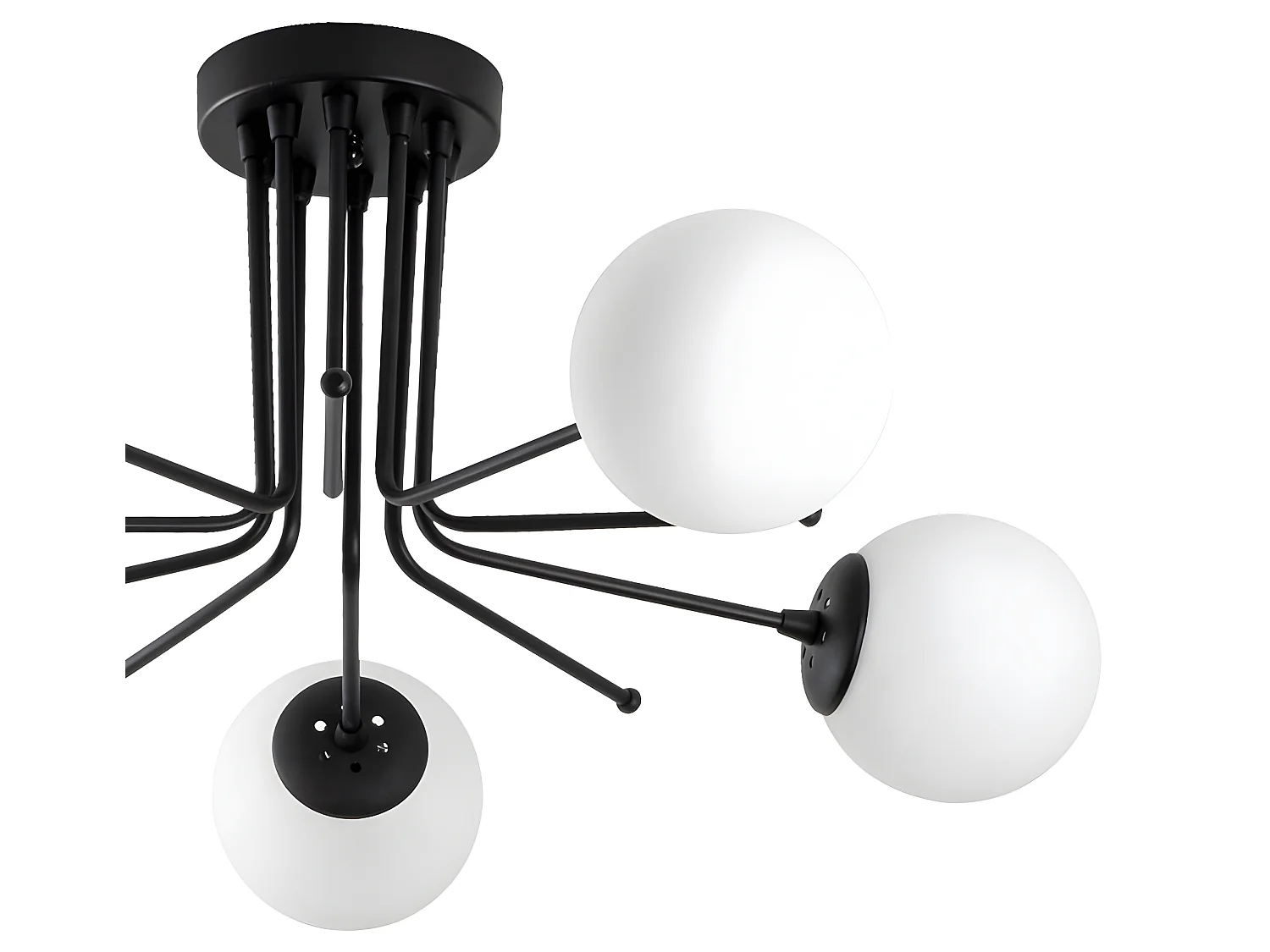 Plafonnier Marga noir avec 5 sphères en verre blanc 5xE27 ø80cm