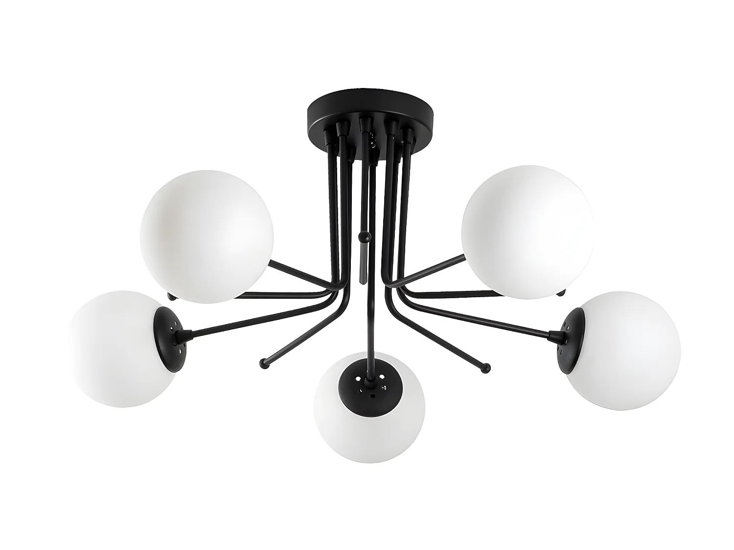 Marga zwarte plafondlamp met 5 witte glazen bollen 5xE27 ø80cm