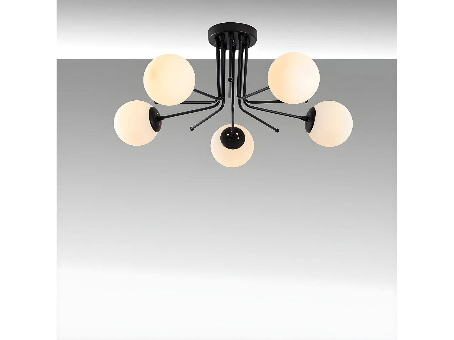 Marga zwarte plafondlamp met 5 witte glazen bollen 5xE27 ø80cm