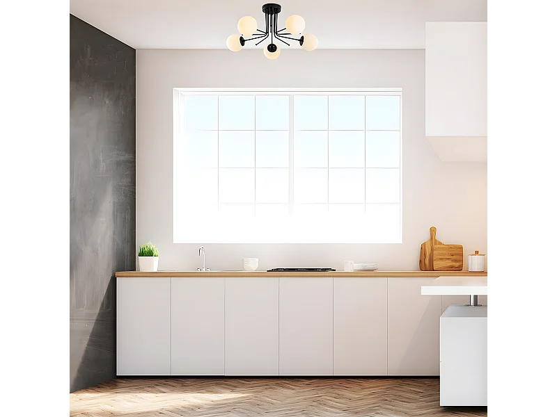 Candeeiro de teto Marga preto com 5 bolas de vidro branco 5xE27 ø80cm