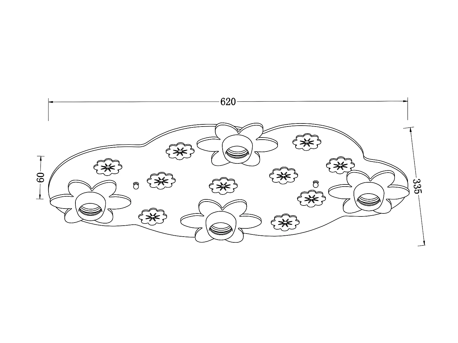 Kinder - Deckenleuchte Cloud mit mehrfarbigen Blumendetails 4xE27