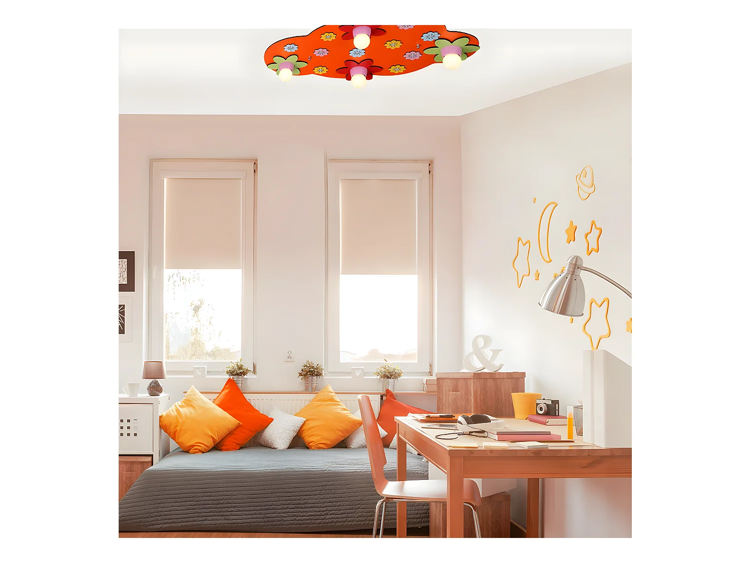 Kinder - Deckenleuchte Cloud mit mehrfarbigen Blumendetails 4xE27