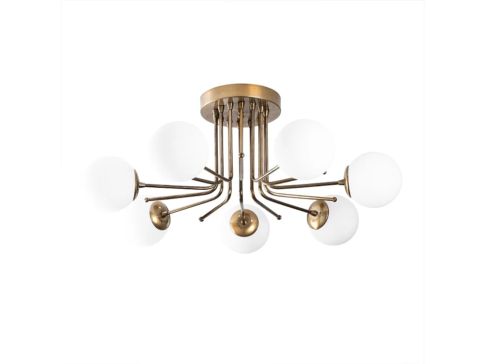 Marga antiek gouden plafondlamp met 7 witte glazen bollen 7xE27 ø90cm