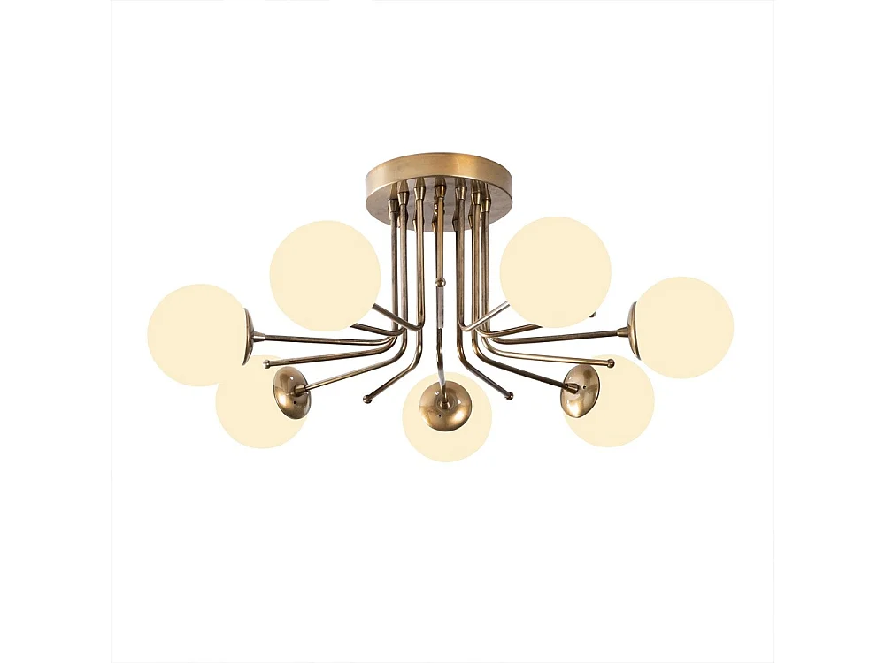 Marga antiek gouden plafondlamp met 7 witte glazen bollen 7xE27 ø90cm