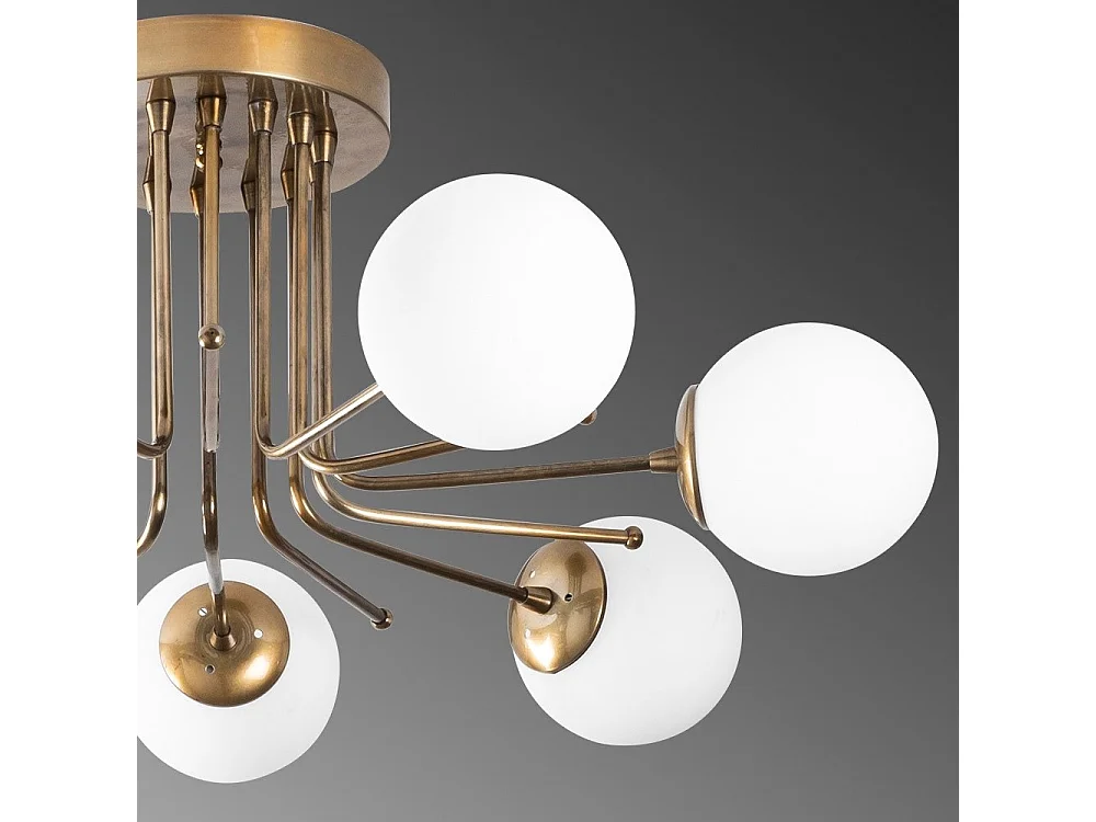 Marga antiek gouden plafondlamp met 7 witte glazen bollen 7xE27 ø90cm