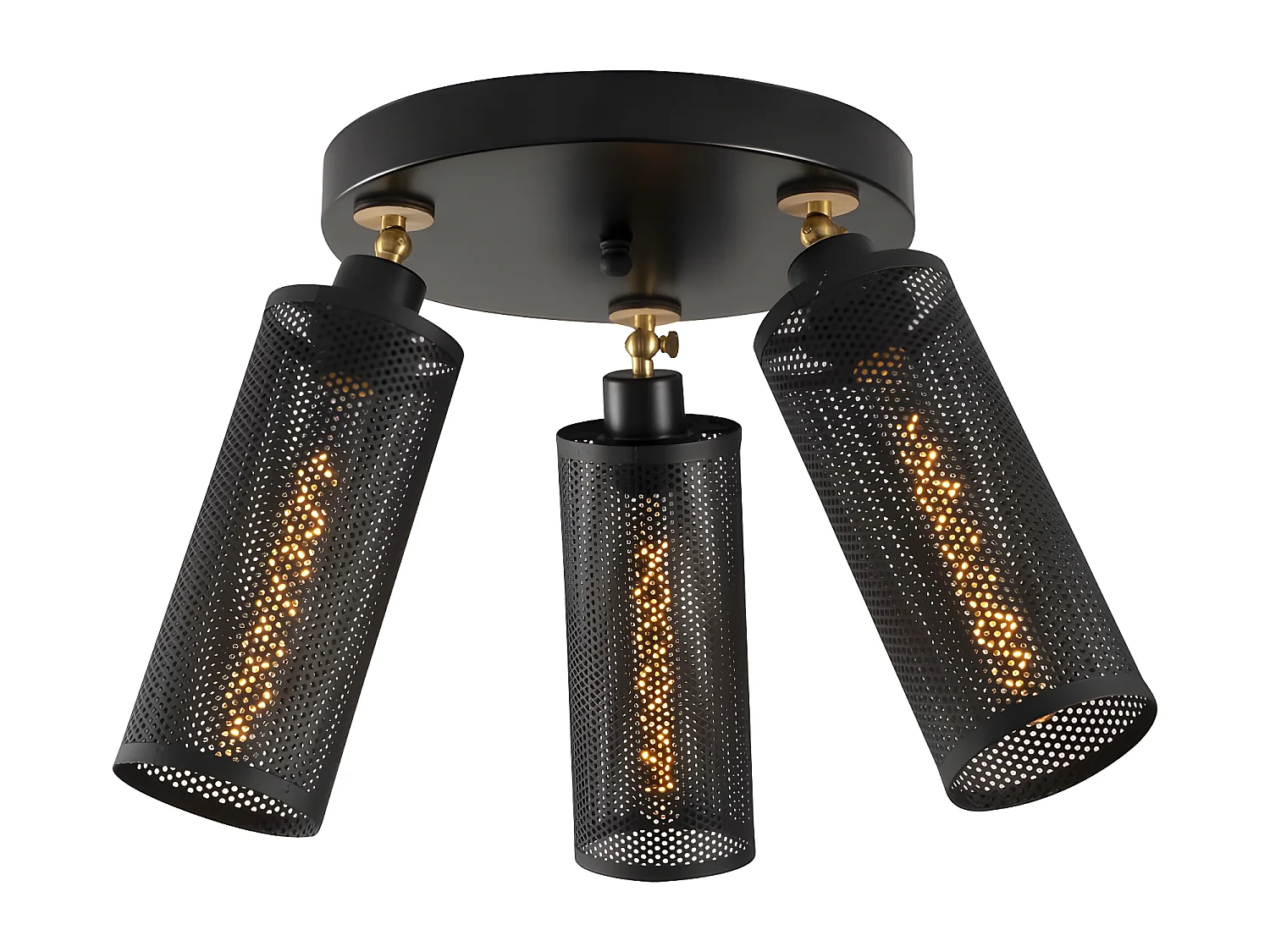 Candeeiro de teto redondo moderno Marismo com 3 abajures de grelha preta 3xE27 ø52cm