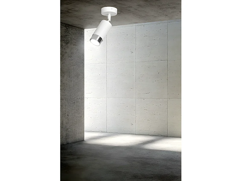 Verstelbare plafondspot Mura van wit metaal en chroom 1xGU10 ø8cm