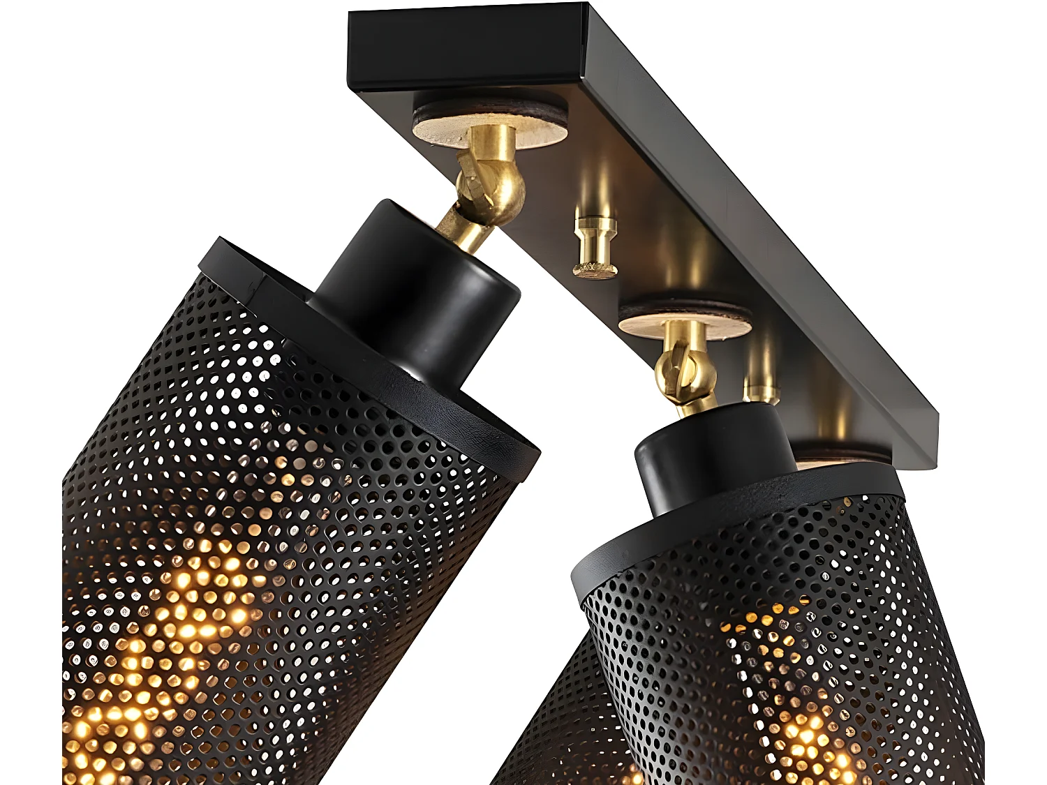 Ronde Plafondstrip Marismo met 3 zwarte rasterlampenkappen 3xE27