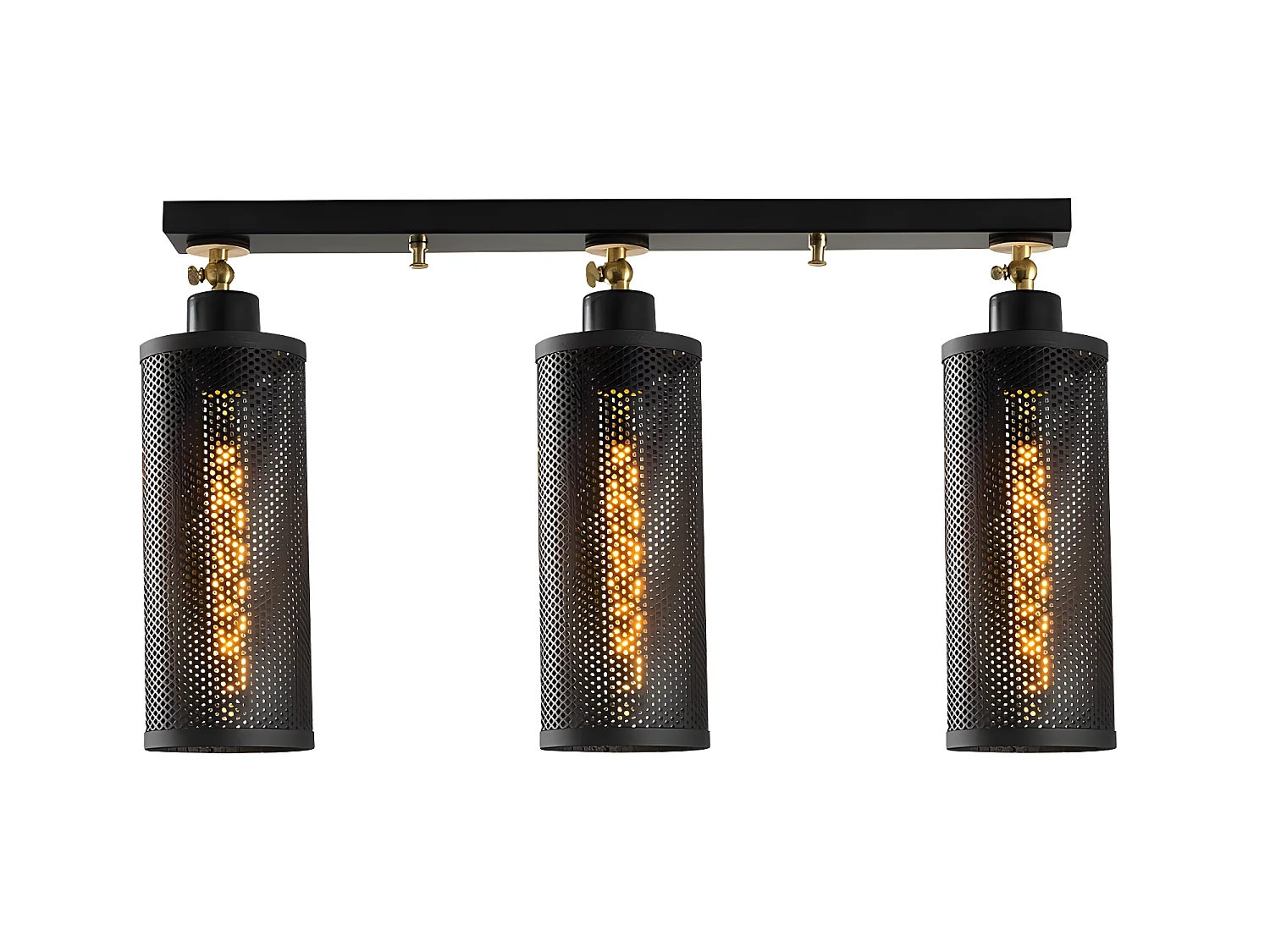 Ronde Plafondstrip Marismo met 3 zwarte rasterlampenkappen 3xE27