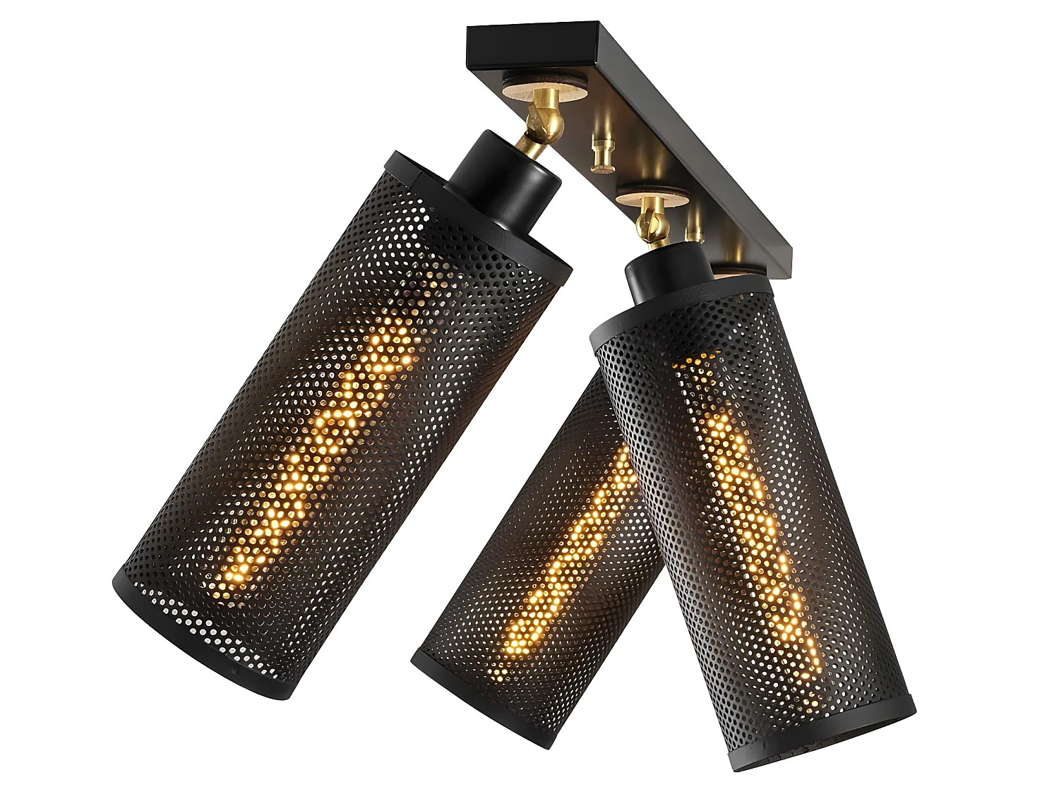 Ronde Plafondstrip Marismo met 3 zwarte rasterlampenkappen 3xE27