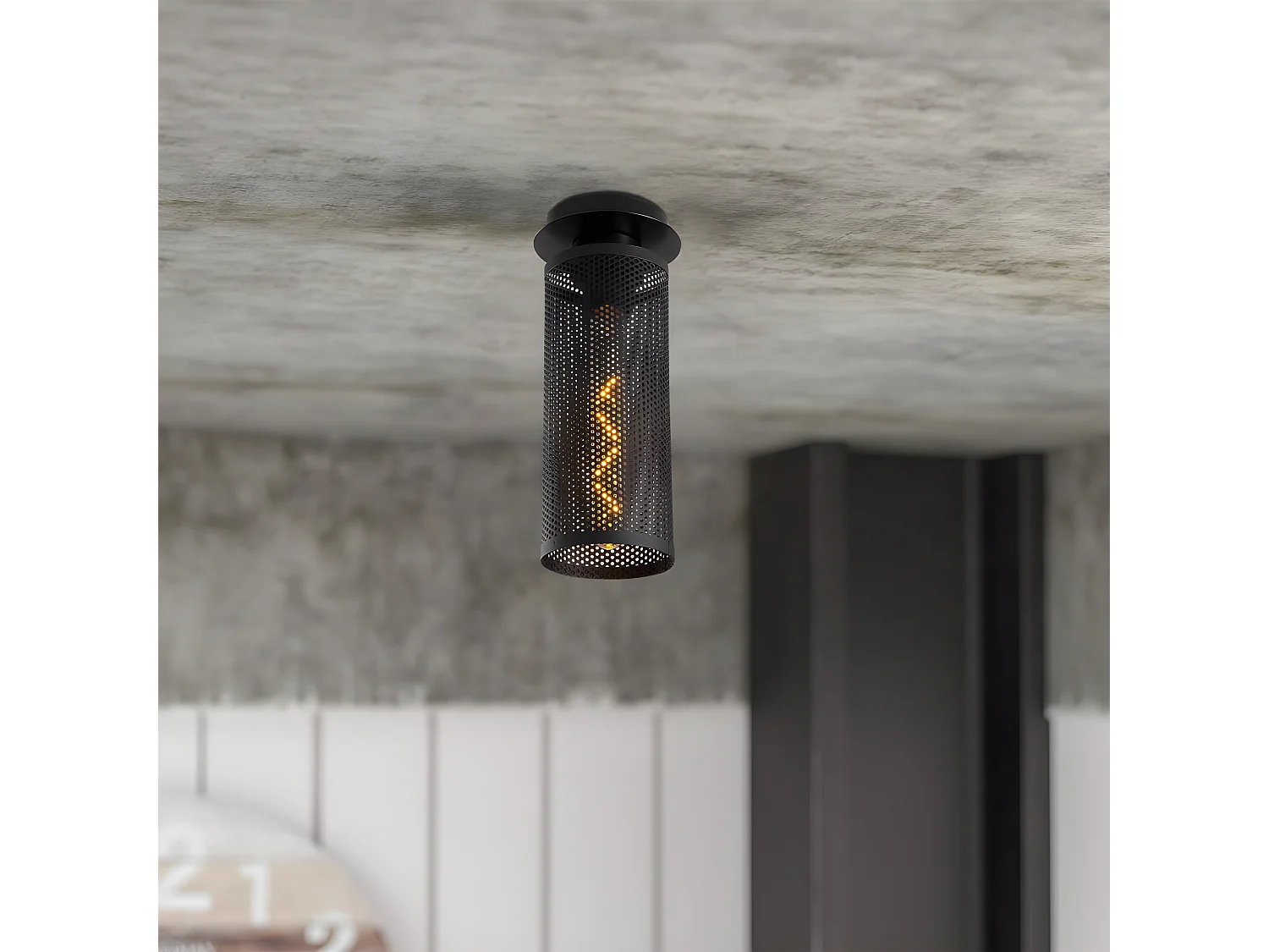 Spot de plafond rond moderne Marismo avec abat-jour à grille noire 1xE27