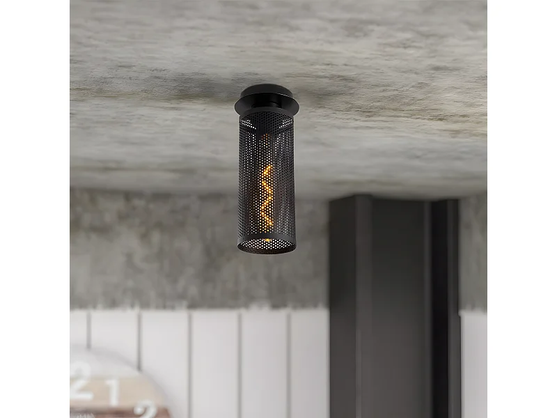 Spot de plafond rond moderne Marismo avec abat-jour à grille noire 1xE27