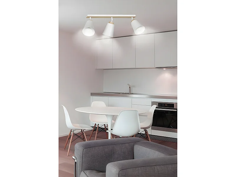 Regleta de techo Tasla nórdico de metal y madera con 3 pantallas orientables blanco 3xE27